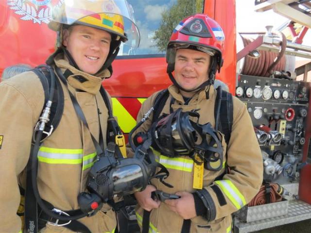 Mosgiel firefighters Andrew McAuley (left) and Scott Lindsay are training for the Firefighter Sky...