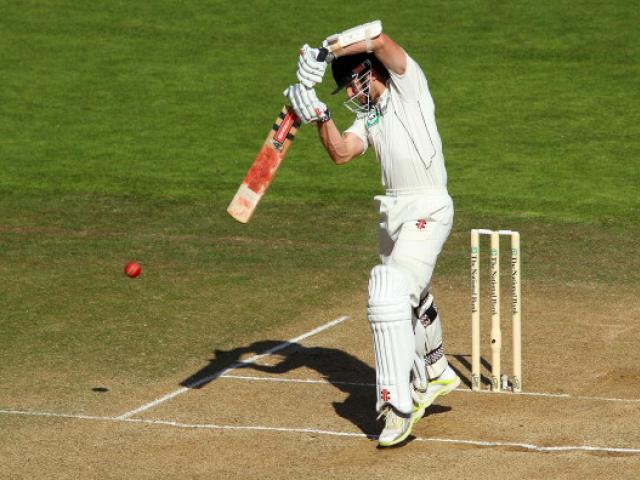 New Zealand batsman Kane Williamson plays a shot against South Africa on day five of the third...