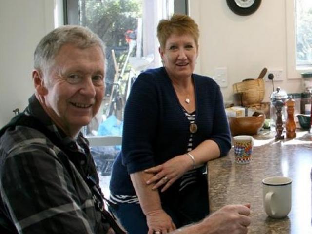Peter (left) with carer Rachel Greer  in the renovated self contained flat in the Diver home....
