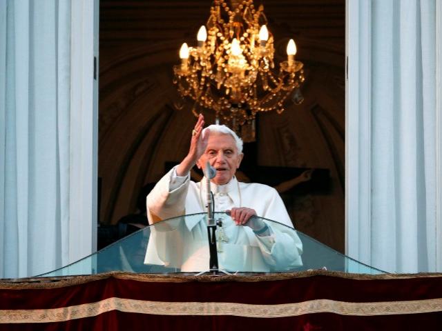 Pope Benedict XVI blesses the faithful for the last time from the balcony of his summer residence...