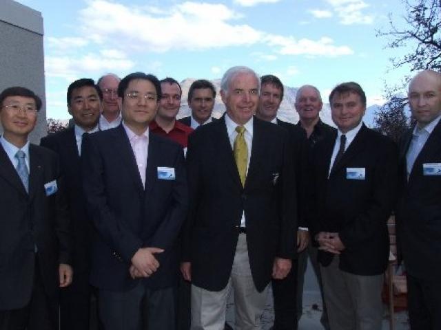 Dignitaries attending a reception in Queenstown last night are (from left) Ki-young Jung, of Korea, Aki Murasato, of Japan, QLDC mayor Clive Geddes, Yang Dong, of China, Paul Webster, of Canada, Ian Chesterman, of Australia, New Zealand Olympic Committee 