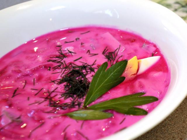 Saltibarsciai (cold beet soup). Photo by Gregor Richardson.