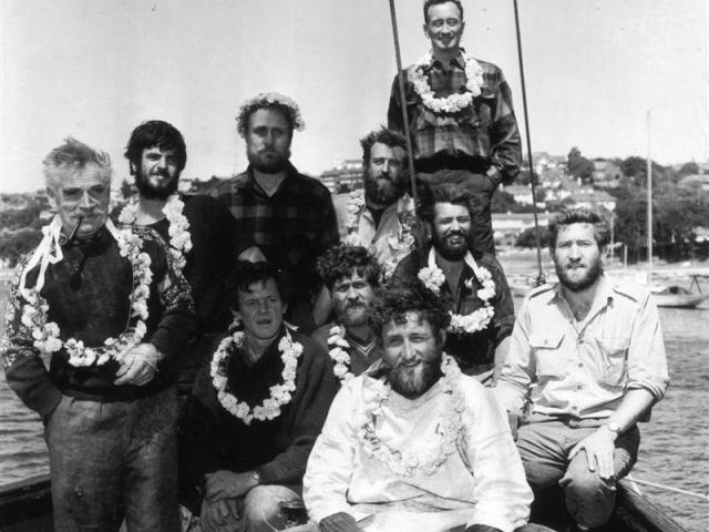 The Heard Island expedition team:  (standing, from left) Bill Tilman, John Crick, Russ Pardoe, Ed...