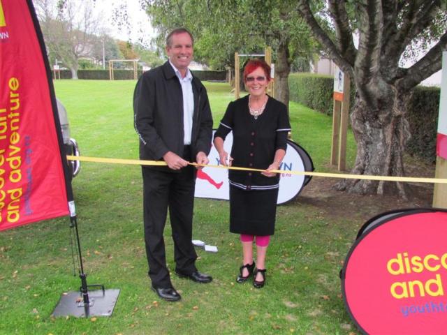 Youthtown chief executive Keith Thorpe and Waitaki Girls' High School  principal Lynlee Smith cut...