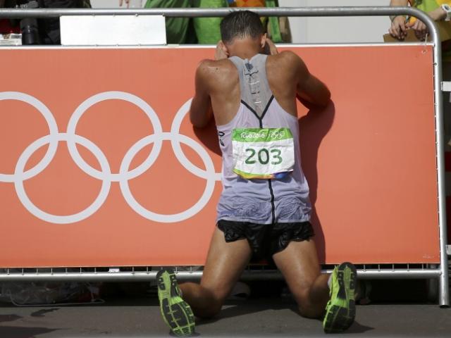 Quentin Rew after finishing the 50km walk. Photo: Reuters