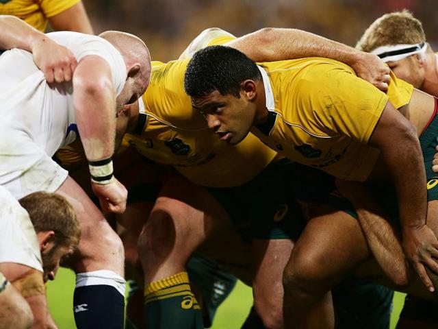 Scott Sio packs down in a scrum for Australia against England. Photo: Getty Images