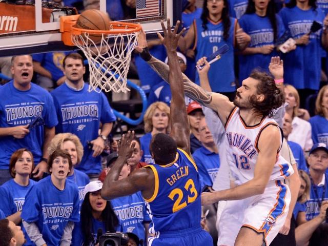 Kiwi basketballer Steven Adams get a slam dunk for the Oklahoma City Thunder in the NBA Playoffs.