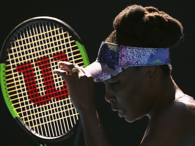 Venus Williams reacts during her women's singles semifinal match against Coco Vandeweghe. Photo:...