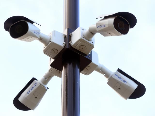 A cluster of the new CCTV cameras around the University of Otago. Photo: Stephen Jaquiery.