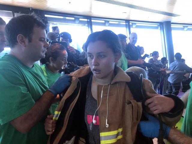 Dayna after finishing the Firefighter Sky Tower Stair Challenge in Auckland. Photo: supplied.
