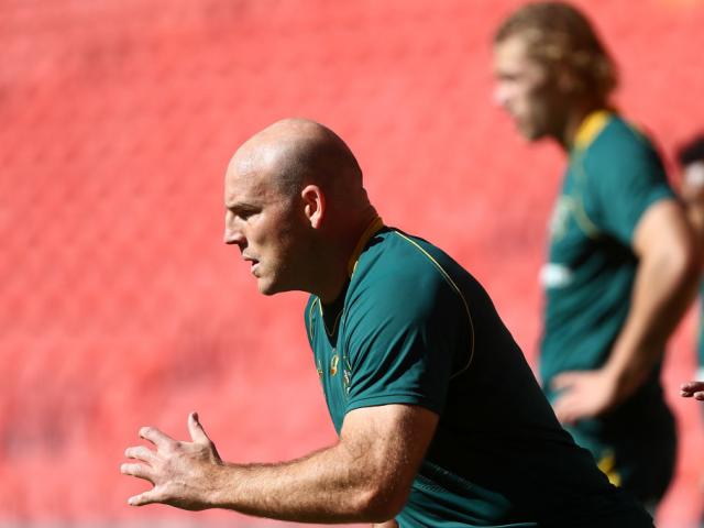 Captain Stephen Moore leads the Wallabies during the Captain's Run at Suncorp Stadium in Brisbane...