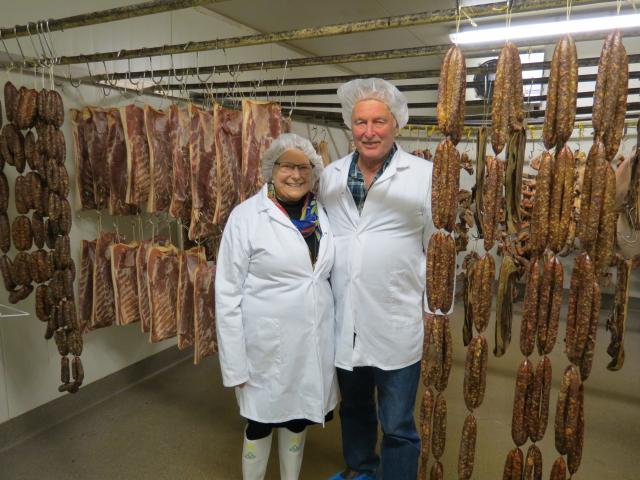 Linda McCallum Jackson and Ian Jackson in the meat-drying room of the Dunedin factory. Their pork...