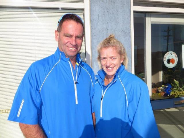 Roger and Bronwyn Stevens play in the PBA regional event at the Dunedin Lawn Bowls Stadium. Photo...