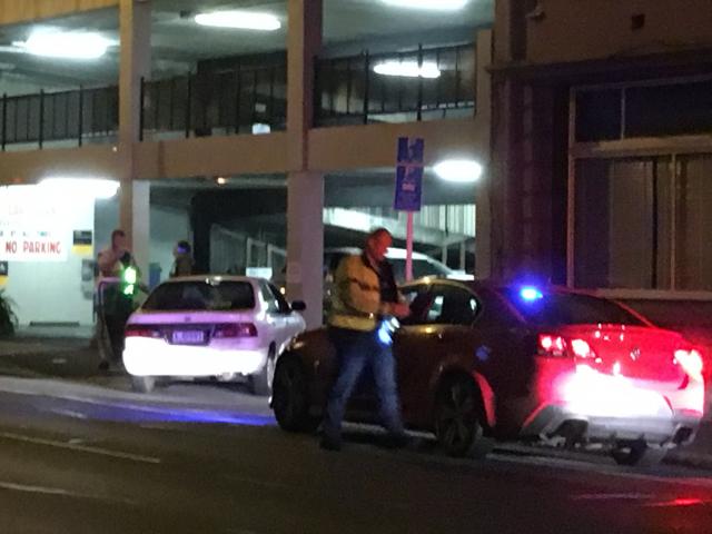 Police at the scene last night.