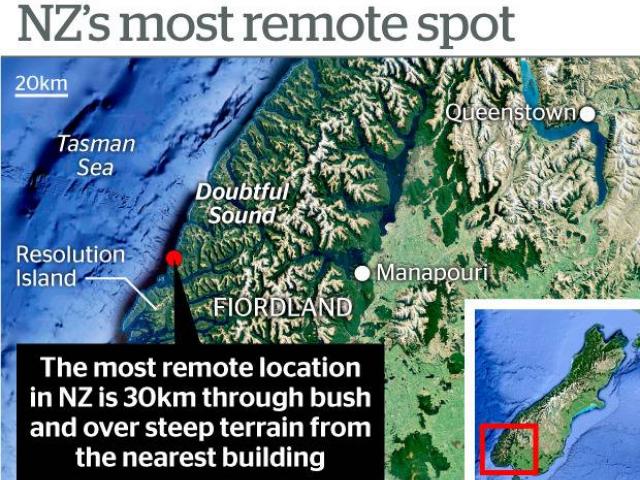 The most remote spot in New Zealand is in Fiordland National Park, about 30km from the nearest DOC hut. Image: James Allan via NZ  Herald 