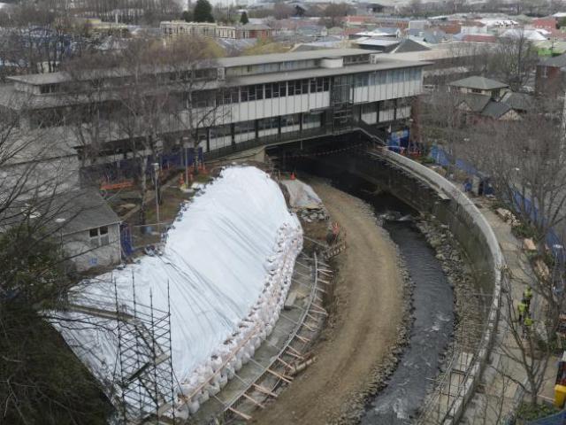 Work on the Leith flood protection scheme, just upstream from the University of Otago's...