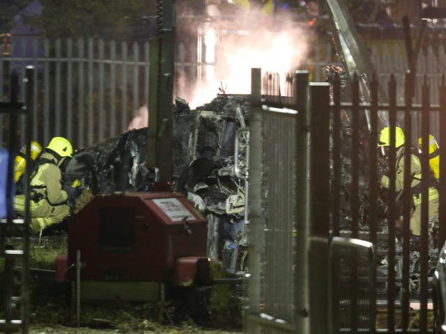 A view of the wreckage of the helicopter belonging to Leicester City owner Vichai...