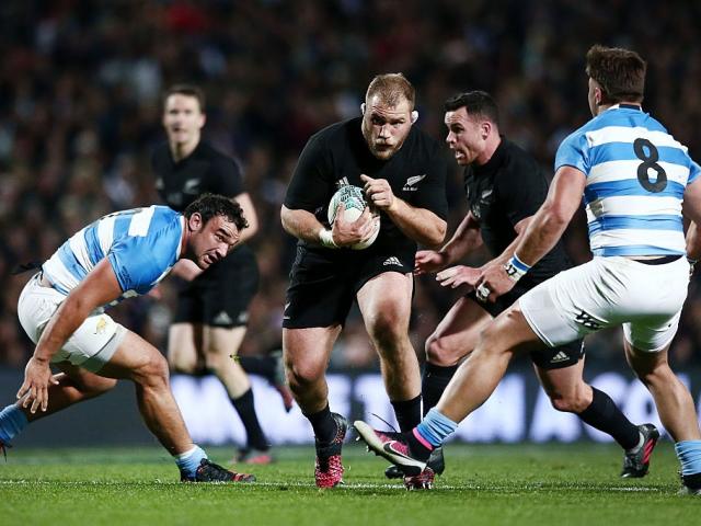 Owen Franks carries the ball for the All Blacks against Argentina this year. Photo: Getty Images