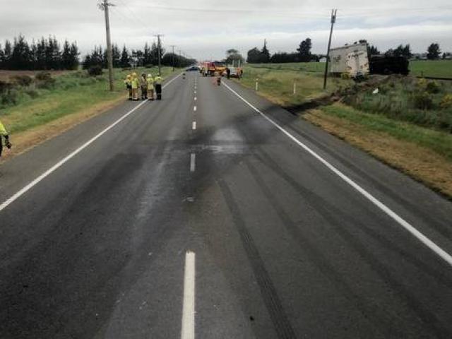 The scene of a the crash near Rakaia. Photo: Bridget Shimmin via NZ Herald 