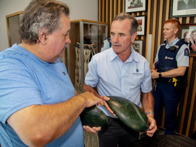 Ngai Tahu master carver Fayne Robinson and Hanmer Springs Thermal Pools and Spa general manager...