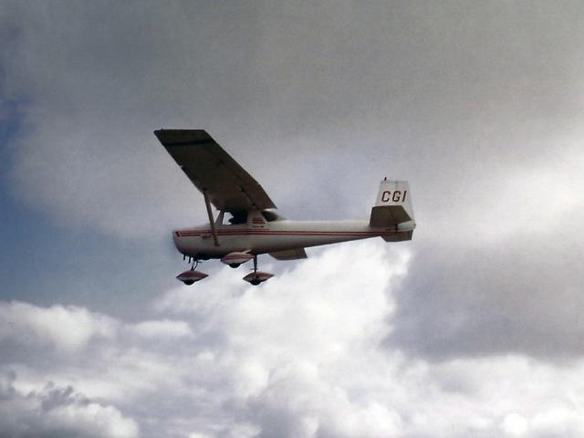 The Cessna 150 ZK-CGI, piloted by new owner Steven Elliott, in flight in 1985. PHOTOS: SUPPLIED