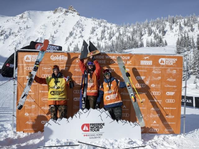 Craig Murray celebrates his maiden win on the Freeride World Tour, which was satged in Canada....