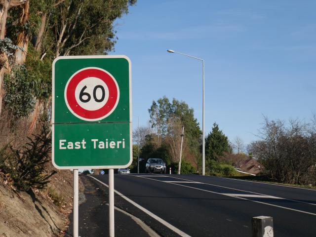 The 60kmh sign at the north end of East Taieri. Resident Margaret Scott wants a solar speed sign...