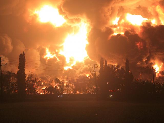 Smoke rises during fire at Pertamina's oil refinery in Balongan. Photo:  Antara Foto/Dedhez...