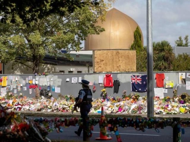 Flowers at the gate of the Al Noor Mosque in Christchurch. Photo: NZME