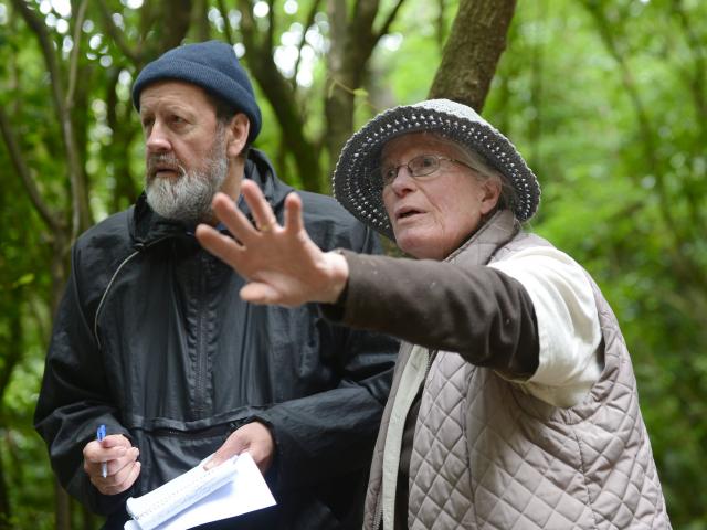 In this 2015 photo, Maori Rd resident Pat Petersen tells John Gibb her concerns about cutting and...
