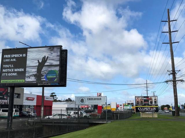 The Voices For Freedom billboard campaign stopped as soon as it started with billboard companies...