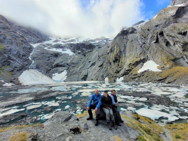 Andrew, Jessica and Kerrie in front of Lake Crucible.