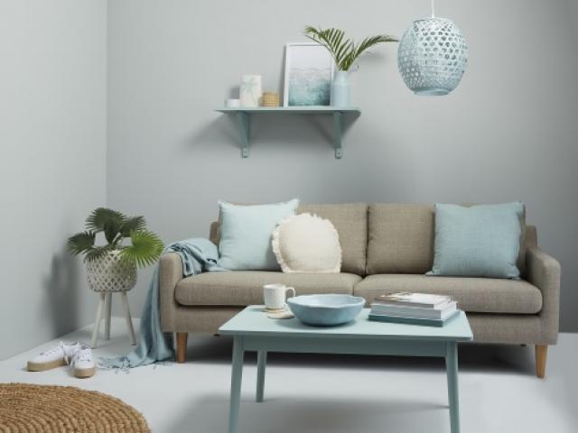 Dusty blues like Resene Duck Egg Blue on these living room walls, are not only on trend but are...