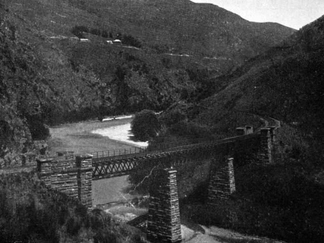 Christmas Creek viaduct in the Taieri River gorge near Hindon, on the Otago Central Railway. —...