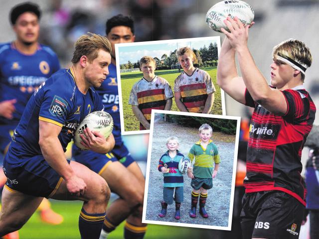 Those Bell boys . . . (clockwise from top left) Henry Bell on the charge for Otago; Henry and...