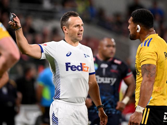 Referee James Doleman in action, as he sends Ardie Savea to the sin-bin in a previous Super Rugby...