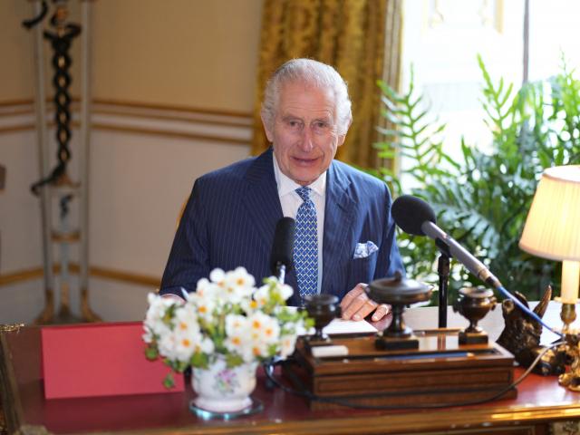 King Charles recorded the audio message at Buckingham Palace.  Photo:  BBC/Sky/ITV News/ via REUTERS