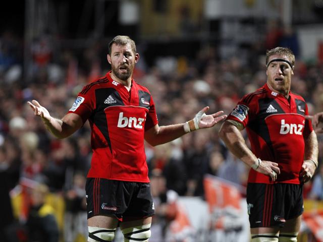 Crusaders Chris Jack (left) and Brad Thorn during a Super Rugby Match against the Bulls at Timaru...