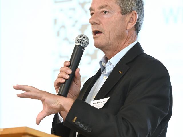 Minister for Small Business and Manufacturing Andrew Bayly speaks at the 2024 Southland and Otago...