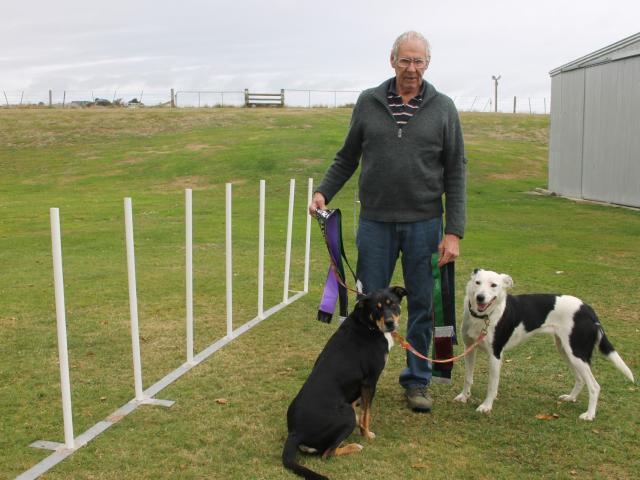 Allen Booth of Benhar with his two dogs Willow (left) and Hannah, who have both won dog agility...