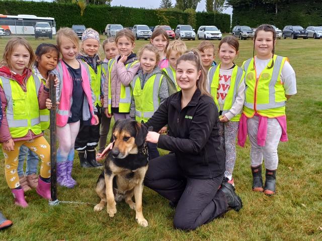 NSVets nurse Ashleigh Stewart and Chubs the dog teach northern Southland pupils about animal...