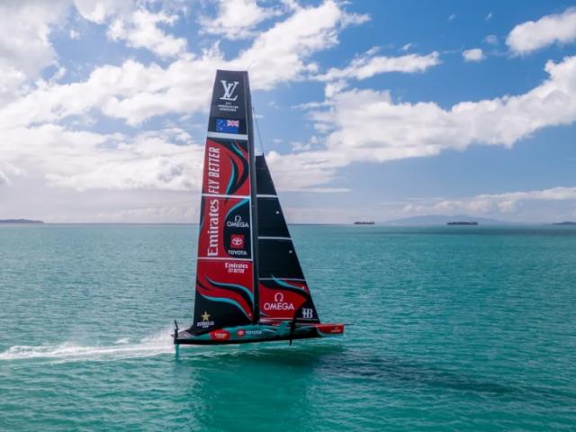 Emirates Team New Zealand’s new AC75 sailing on Auckland’s Hauraki Gulf.&nbsp;Photo:&nbsp;James...
