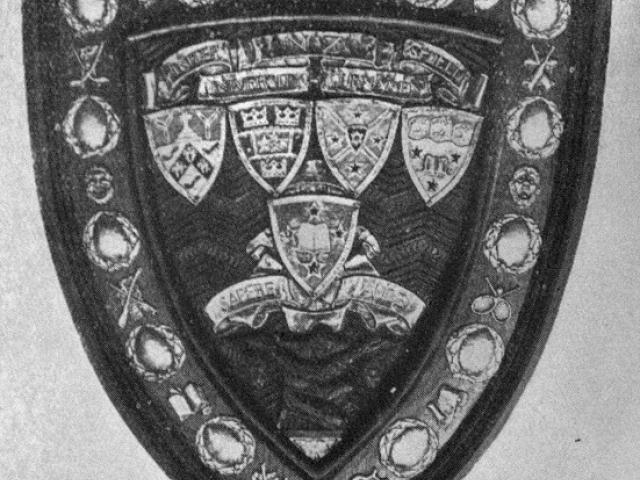 Competition shield for the annual inter-university tournament, designed by Mr T.H. Jenkin ARCA,...