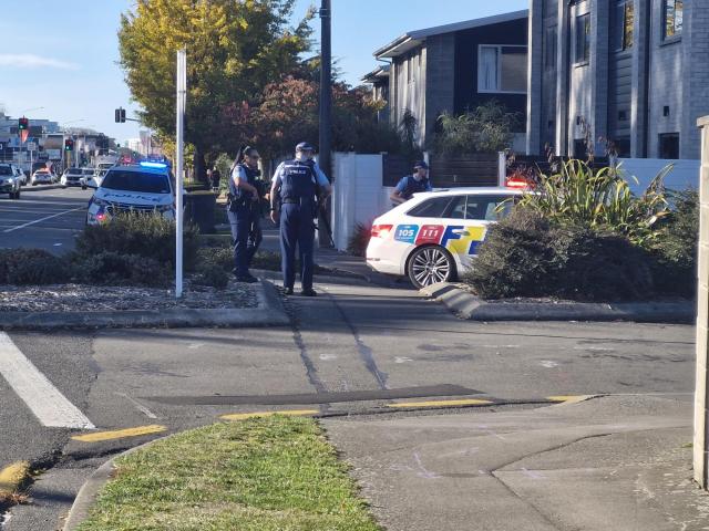 Armed police were called to the suburb of Addington earlier today. Photo: Dylan Smits/Star News 