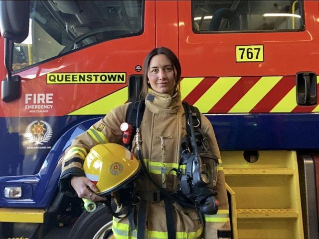 Local firey Tanya Stone with her firefighting kit, including breathing apparatus, she'll be...