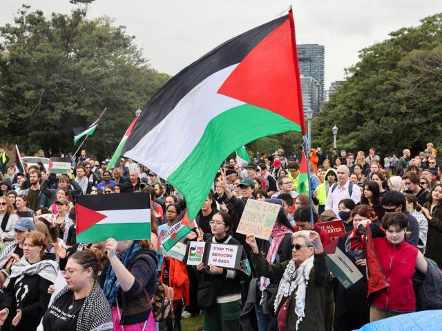 Palestine supporters gather ahead of a rally in Sydney earlier this month. Photo: Reuters
