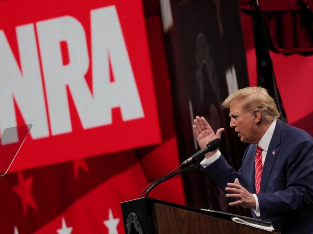 Donald Trump delivers a speech during the annual National Rifle Association meeting in Dallas,...