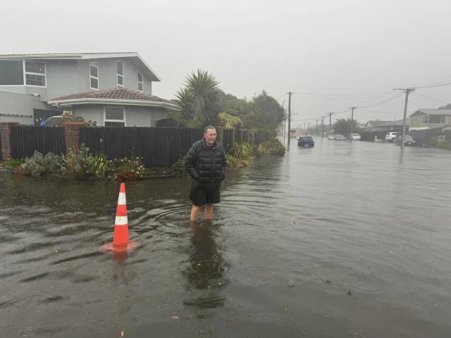 Flooding has been reported at the top end of Marine Parade, Christchurch. Supplied: Celeste Donovan
