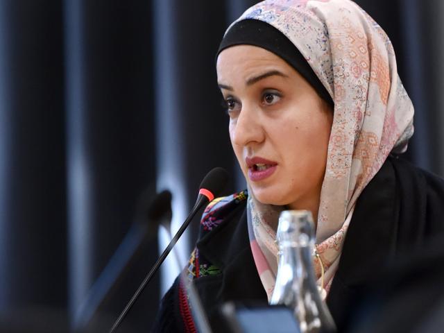 Rasha Abu-Safieh speaks to the Dunedin City Council yesterday about the conflict in Gaza, which...