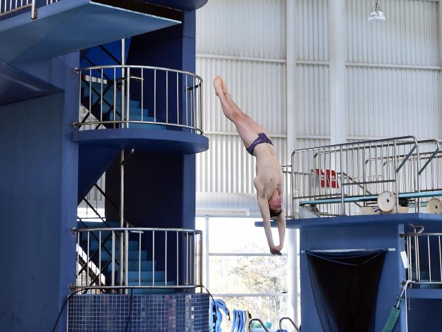 Otago diver Rohan Leckie-Zaharic completes a back tuck in the men’s open at the South Island...